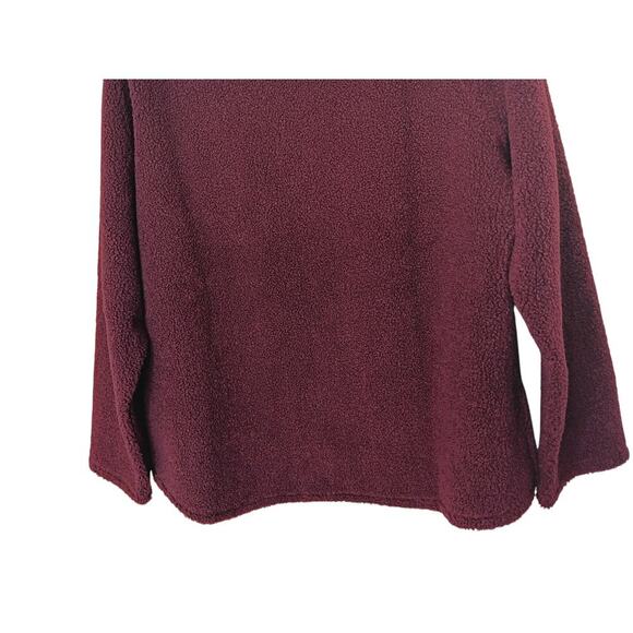 New Cuddl Duds Large Burgundy Sherpa Fleece Pullover Long Sleeve Cozy Top SZ L - Picture 9 of 11